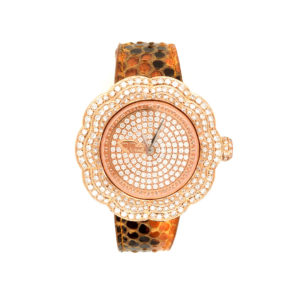 Orologio in oro rosa con diamanti e cassa finemente incisa a bulino