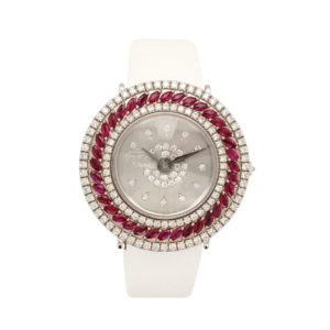 Orologio in oro bianco con diamanti e rubini