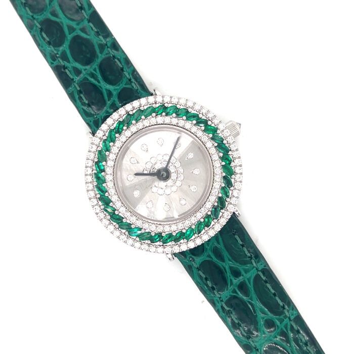 18k White Gold Watch with Diamonds and Emeralds - image 4